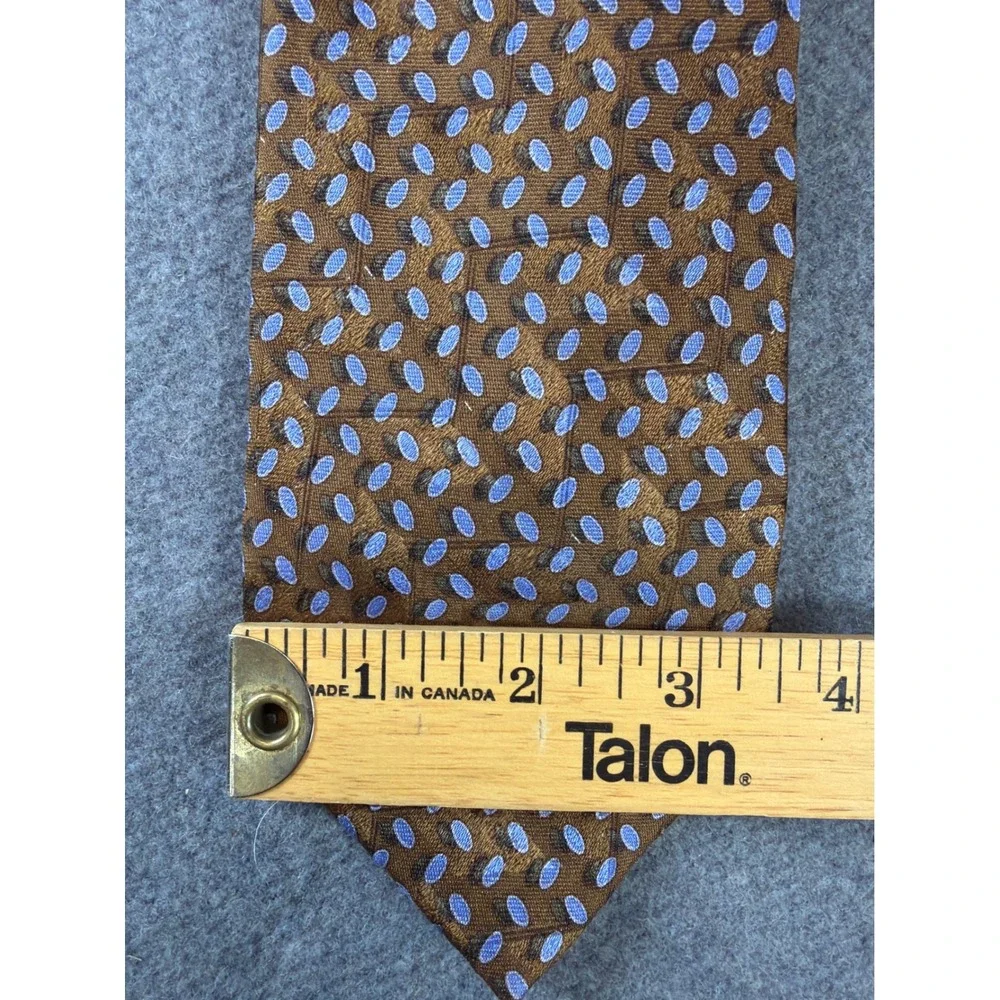 Ermenegildo Zegna Tie Mens‎ Bronze Blue 100% Silk Geometric Oval Made in Italy